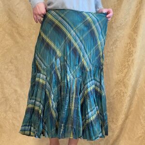Y2k Green Plaid Pleated Midi Skirt